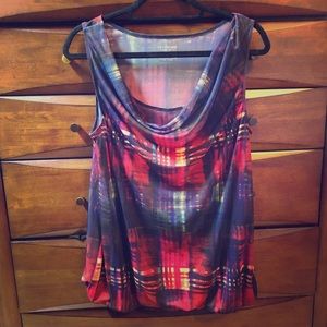 Colorful cowl neck sheer tank